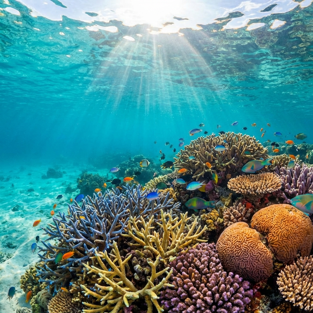 Vibrant coral reefs underwater